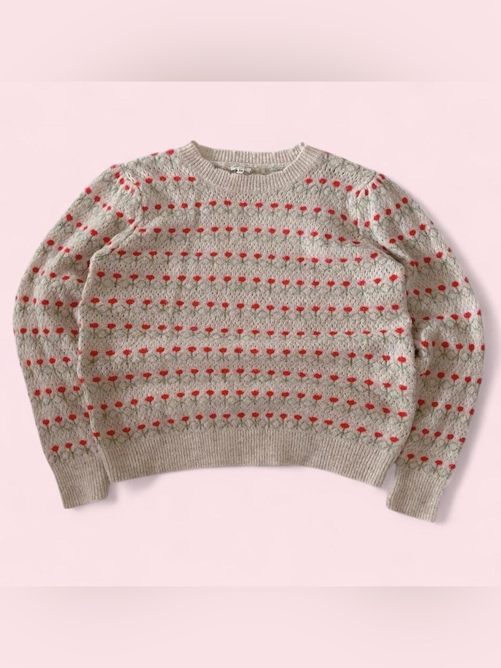 En Creme Women's Beige and Red Knit Floral Sweater